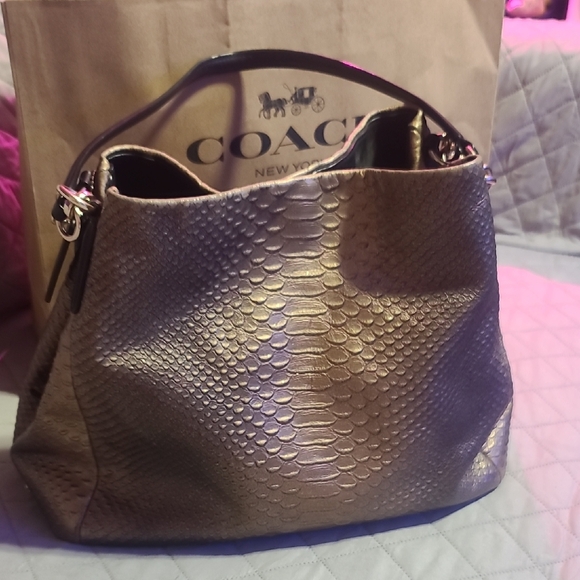 Coach Handbags - Coach Phoebe Metallic Snakeskin Handbag